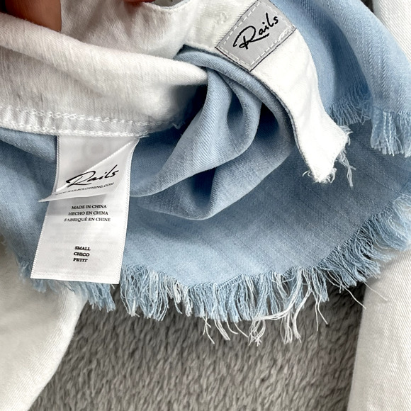 Rails Ingrid Raw Light Vintage Patchwork Top Womens S Blue White Tencel Shirt - Picture 7 of 12
